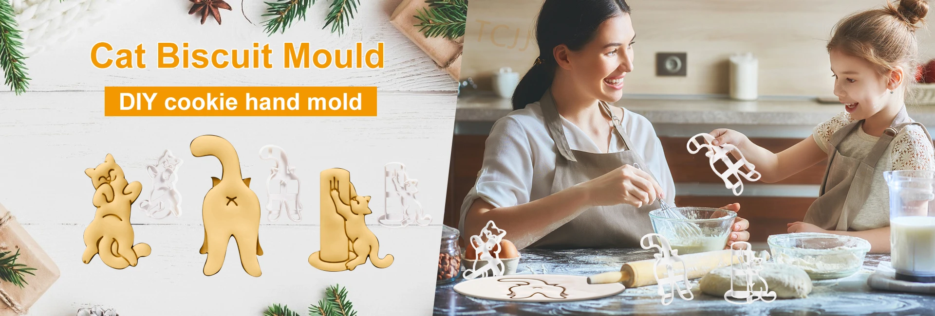 Description Picture 3 of item1/3pcs set Cat Cookie Cutters Mold Cute Cat Butt Shape DIY Biscuit Hand Mould Christmas Cookie Stamp Bakeware Baking Tools