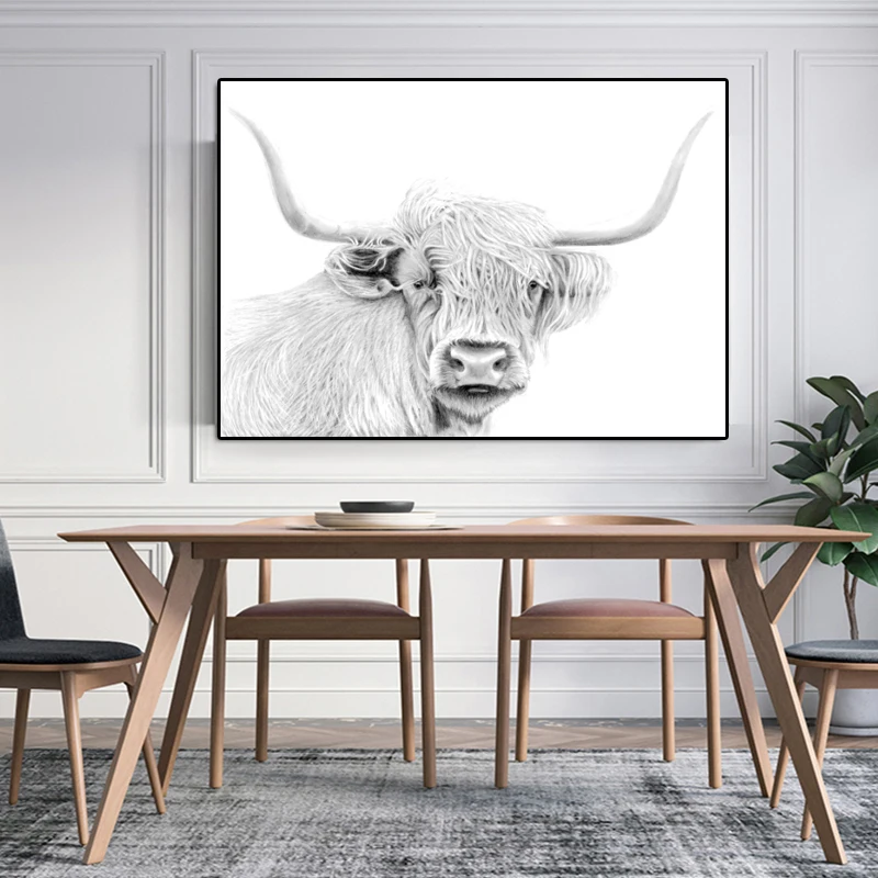 

Nordic Style Modern Wall Art Canvas Painting Animal Posters and Prints White Cow Wall Pictures for Living Room Quadro Home Decor