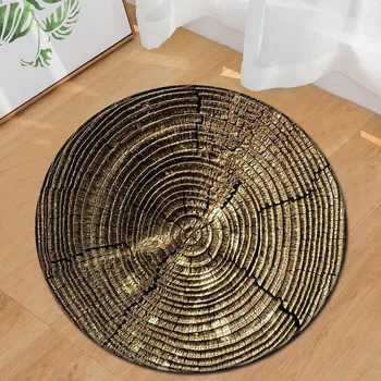 

Nordic Style 3D Wood Round Carpet Soft Flannel Sofa Bedroom Area Rugs Flannel Anti-slip Bedside Carpets for Living Room