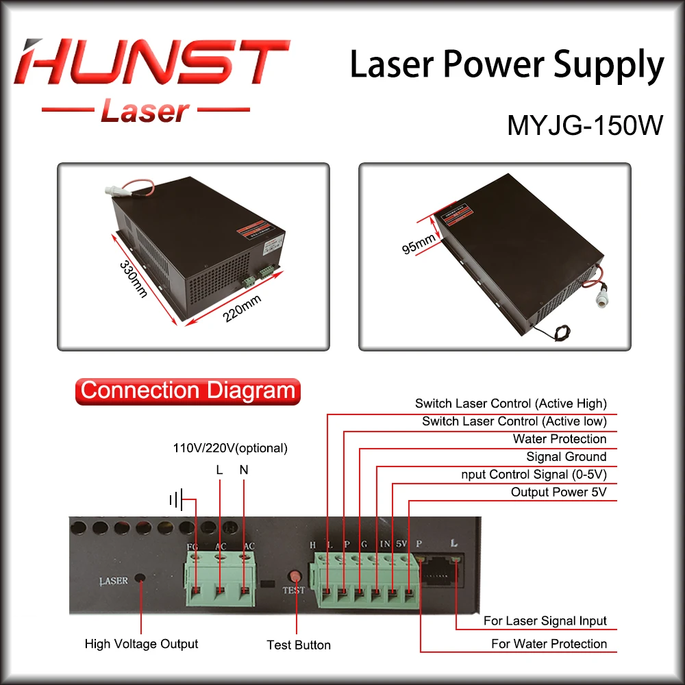 Hunst 130w co2 laser energie poskytnout MYJG-150W laser vyvíječ pro CO2 gravírování řezací stroj sklo trubice