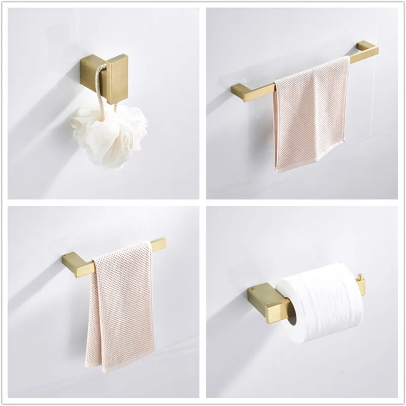 LIUYUE аксессуары для ванной наборы матовый золотой Нержавеющая Сталь Настенный Ванная комната один бар вешалка для полотенец Крючки для халатов рулон - Цвет: Белый