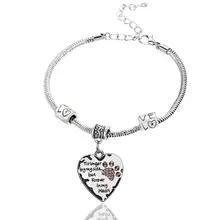 12 шт ЛЮБОВЬ Бисера Цепи больше не на моей стороне, но навсегда в мои браслеты с сердечками розовая собака сердце с отпечатками Лап Браслеты с подвесками подарки для любимых домашних животных браслет