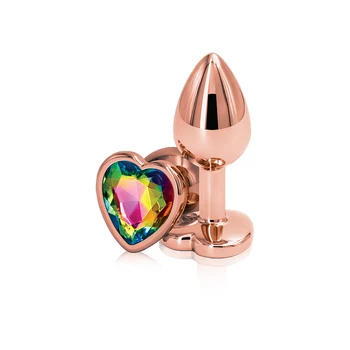 Small Medium large set Crystal Heart round rose gold rainbow Metal anal beads butt plug Jewelry insert sex toy for female male 4