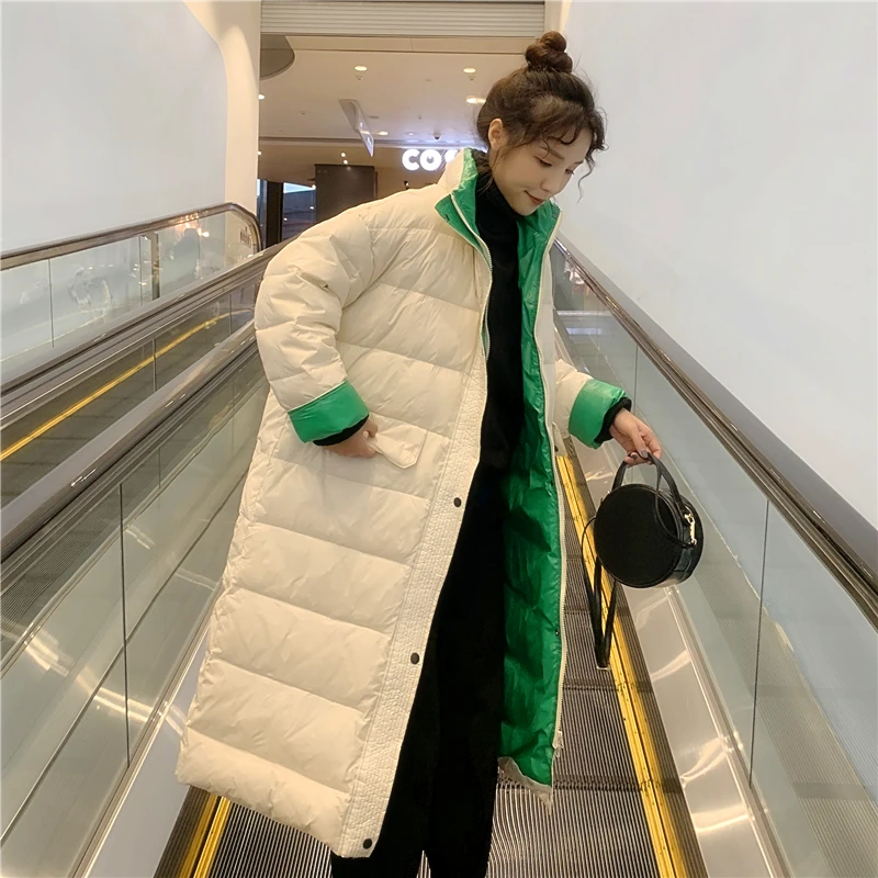 

New Autumn Winter Fashion Light 90% White Duck Down Coats Loose Panelled Wide-waisted down jacket woman Outwear long coat Mw786