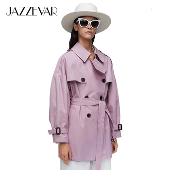 

JAZZEVAR2019 New arrival autumn top purple trench coat women waterproof cotton double breasted short fashion women clothes 9010