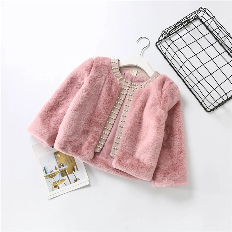 

Toddler Kids Baby Girls Faux Fur Coat Fluffy Solid Color Pearl Thick Outwears Children Winter Warm Cardigan Clothes 3-6 Year A20