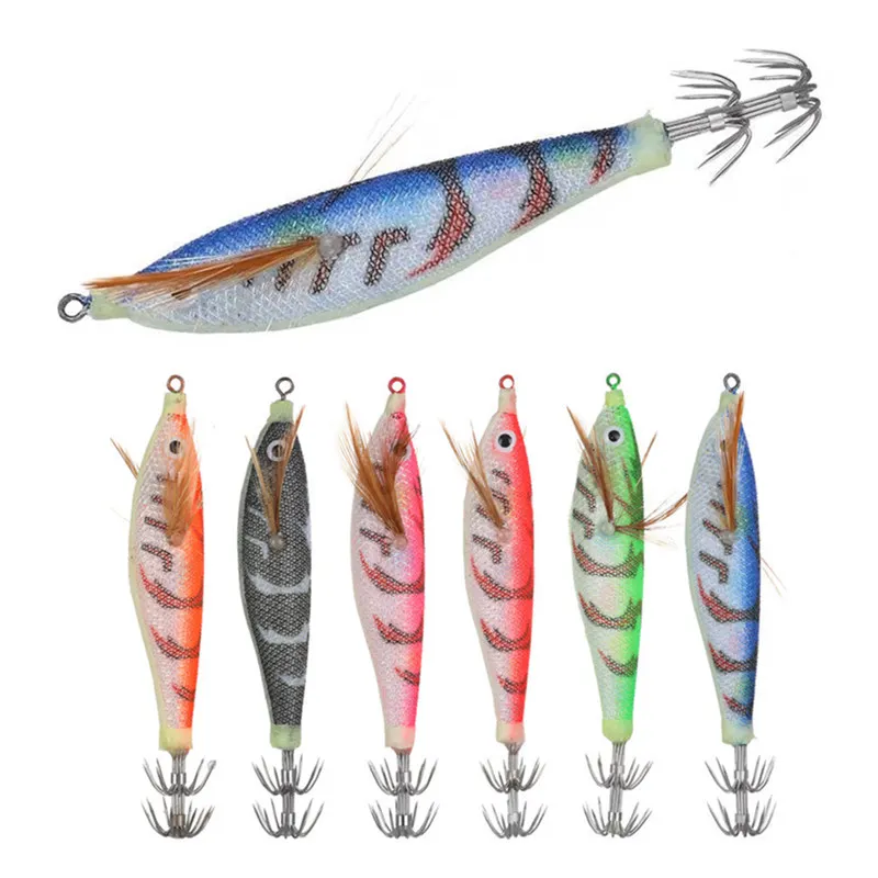 

6Pcs Fishing Lure Shrimp Wood Bait 9.5CM 10G Hard Bait Artificial Lure Squid Jig jigging Lure Octopus Bait Fishing Wobbler