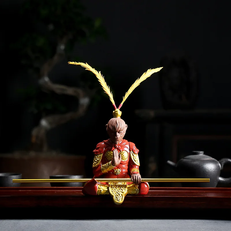 Purple Clay Monkey King Tea Pet Chinese Kungfu Tea Set Tea Ceremony Buddha Statue Lucky Feng Shui Desktop Ornaments Car Decor