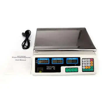 

ACS-30 40kg/5g Digital Price Computing Scale for Vegetable US Plug Silver & White