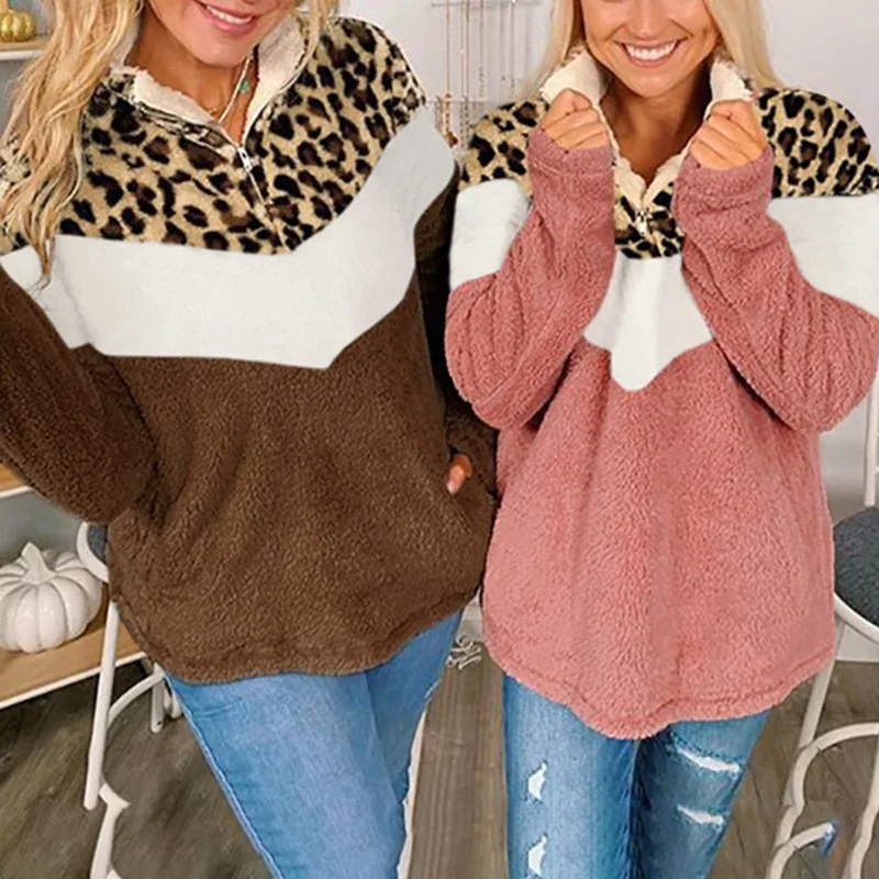

Muyogrt Women Fleece Hoodies Autumn Winter Loose Thick Sweatshirt Female Leopard Pullover Tops Hoody Casual Female Clothes