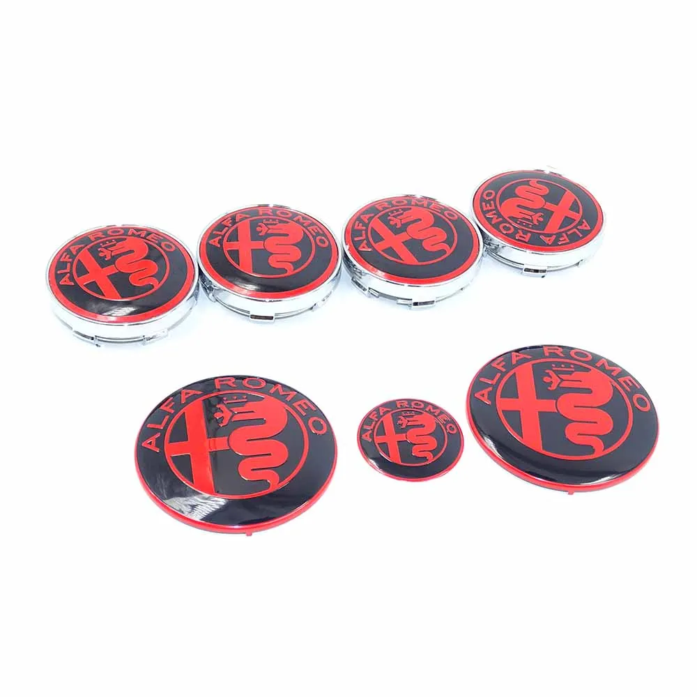 7pcs/lot ALFA ROMEO Logo sticker Hood Trunk Emblem+ Steering Wheel Badge+ 60mm Hub Center Caps for Mito 147 156 159 166 | Автомобили и