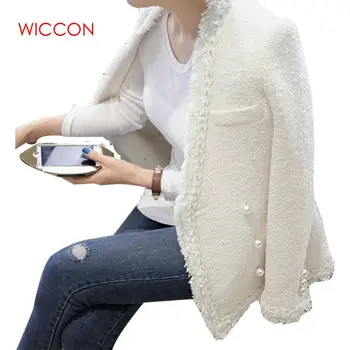 

2020 Brand Lady Winter Pearls Tassels Woolen Jacket Coat Women Vintage Casaco Femme Warm Tweed Jacket Elegant Overcoats