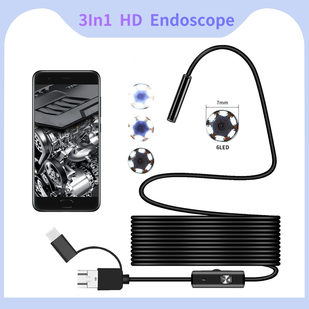 

Dodosee Endoscope Camera 7MM 3 in 1 Micro USB Mini Camcorders Waterproof 6 LED Borescope Inspection Camera For Android Loptop