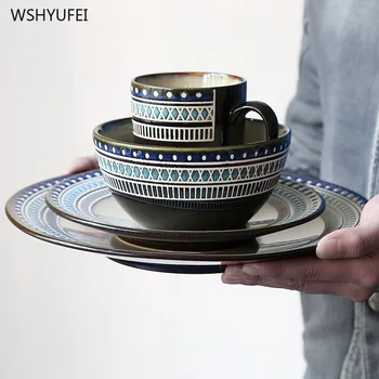 

Exotic style geometric lattice ceramic plate Western steak salad dessert cake sushi home kitchen storage decorative plate