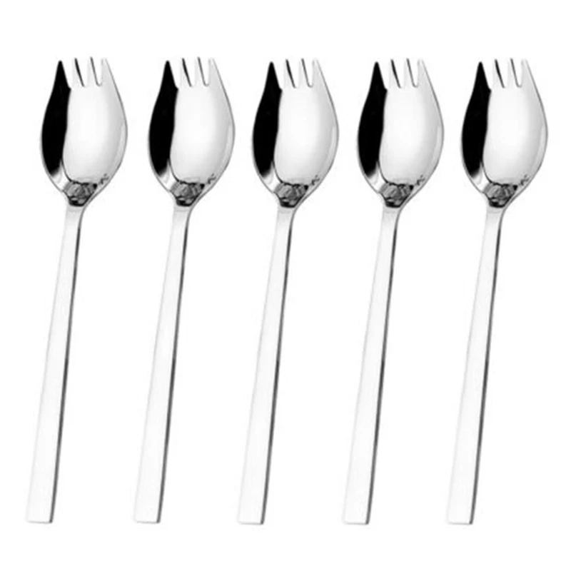 5 шт. нержавеющая сталь Spork посуда глянцевая зеркальная отделка суп салат лапша Ложка Вилка Набор ножей столовые приборы