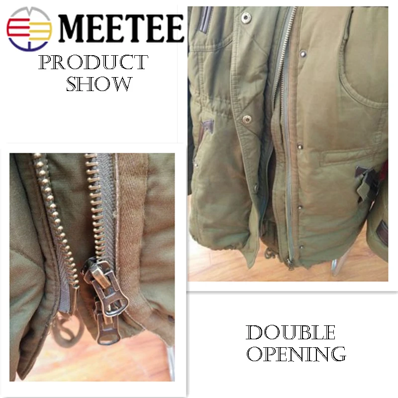 Meetee 8# Metal Zipper 70/80/90/100/120cm Double Sliders for Coat Down Jacket Zip Repair DIY Clothing Sewing Tailor Accessories