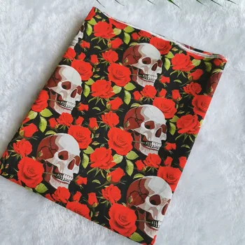 

Rose skull print cotton Fabrics for clothes mask DIY sewing patchwork cushion cover material curtains cloth tissus per meter