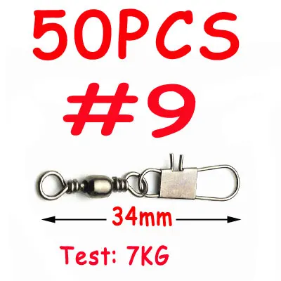 50pcs size 9 50 шт. 12 размеров соленой воды Fising Rigs Разъем аксессуары сплав Медный бочонок поворотный кран с твердым кольцом Блокировка оснастки - Цвет: 50pcs size 9