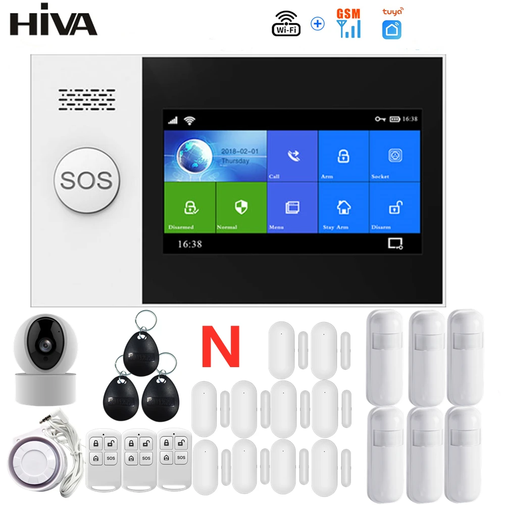 PG-107 Tuya Wireless WIFI GSM Home Burglar Alarm System IP Camera PIR Motion Sensor Door Sensor Security Alarm Kit APP Control