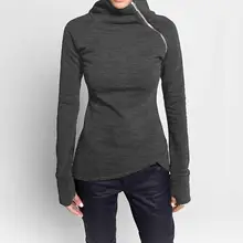 

2022NEW Spring Autumn Casual Solid Hoodies Women Long Sleeve Turtleneck Zipper Sweatshirts Female Irregular Tops 2021