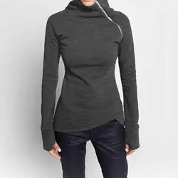 Primavera outono casual sólido hoodies feminino manga comprida gola alta com zíper camisolas femininas irregulares 2020