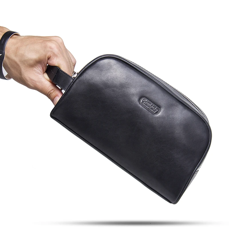 Contact's Men Makeup Bag Genuine Leather Large Waterproof Cosmetic Travel Bags Women Toiletry Organizer Big Wash Bag Zipper Case