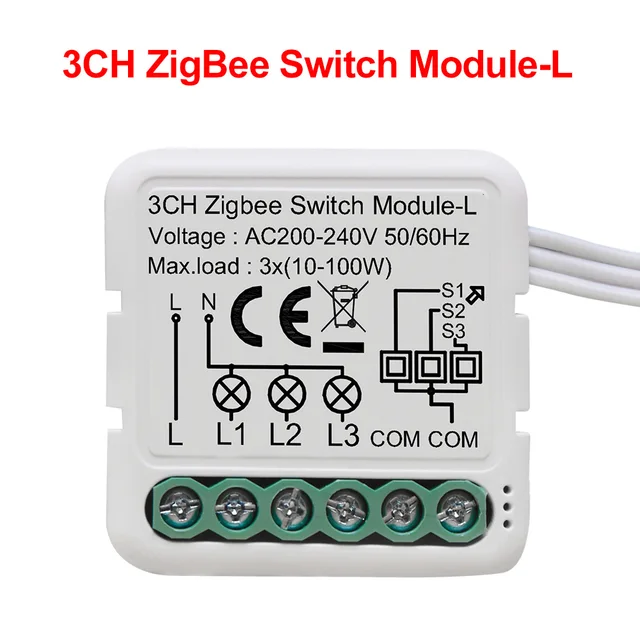 GIRIER Tuya ZigBee 3.0 Smart Switch Module 10A No Neutral Wire Required Smart Home DIY Light Breaker Work with Alexa Google Home 3-Gang