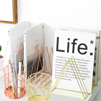 

Desktop Organizer Set 1pcs 9 Slot Triangle Magazine Holder Book File Storage Rack + 1pcs Pencil Cup for Home School Office Decor