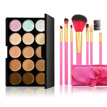

15 Colors Concealer Palette Premium Cosmetics Supplies Concealer with 7pcs Pink Brushes for Ladies