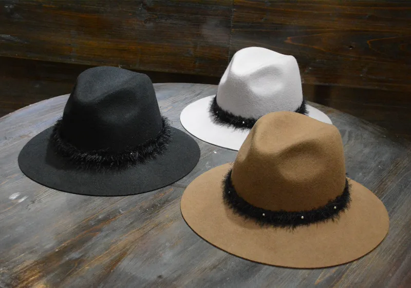 01912-HQ-FW108033 влюбленных деньги страуса волос лента Шляпа Fedora мужчин женщин Панама джазовая, шляпа