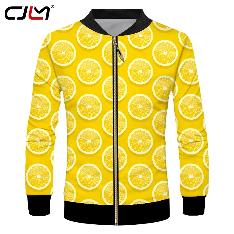 

CJLM 3D Fruit lemon Yellow Men's Zip Jacket Printed Fresh Theme Man Zipper Tops Unisex Large Size Casual Sweatshirt