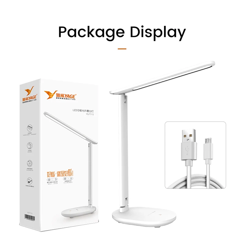  Stepless Dimmable Desk Reading Light Foldable Rotatable Touch Switch LED Table Lamp USB Charger Rec