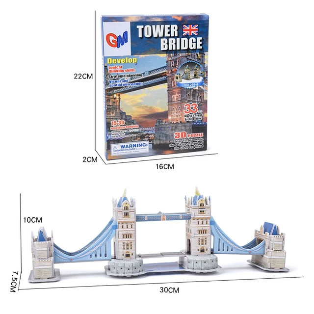 Map Of London To Paris3d Puzzle World Landmarks - Eiffel Tower, London  Bridge, Great Wall, Windmill For Kids