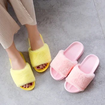 

Summer Fluffy Slides Women Fur Slippers Ins Thick Bottom Beach Slides Flip Flops Casual Non-slip LightWeight Women Furry Shoes