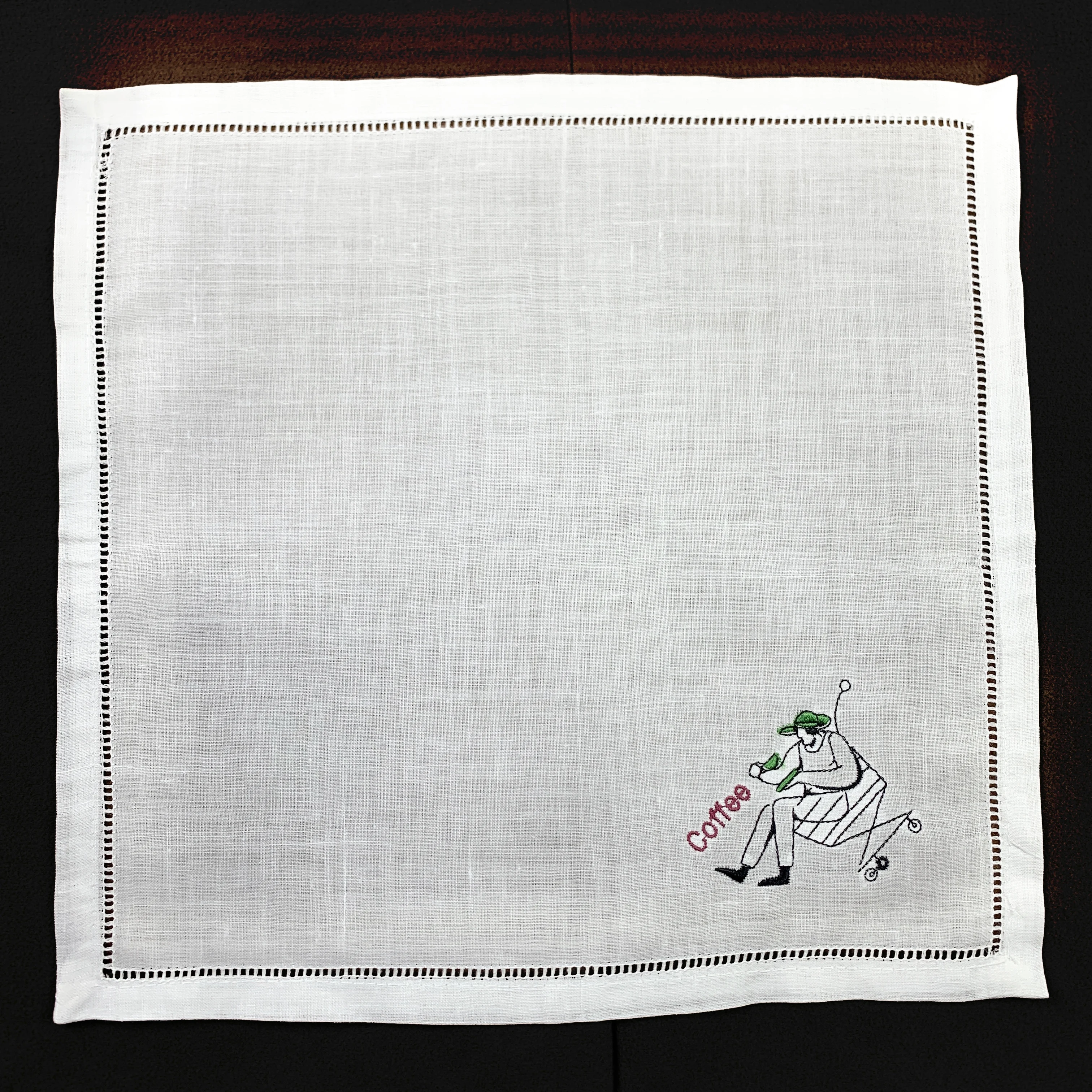 Coffee Napkin White Hemstitched Linen Tea Napkins with Embroidered Design  Handkerchiefs 12x12 inch|Handkerchief Towels| - AliExpress