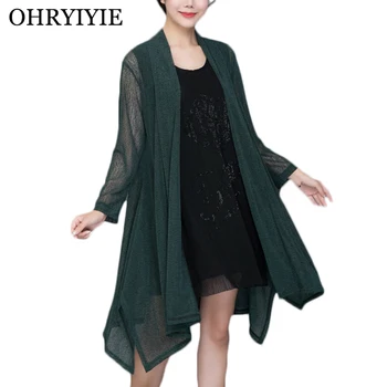 

OHRYIYIE Plus Size 5XL Green Loose Cardigan Sweater Women Poncho 2020 Spring Summer Casual Long Thin Knit Sweaters Female Coat