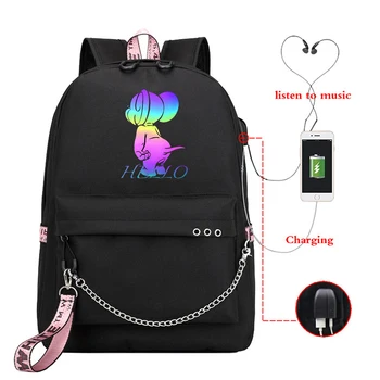 

Anime Backpack Usb Charging Black Canvas School Bag for Teenager Girls Bagpack Zipper Bookbag Travel Laptop Backpack for Women