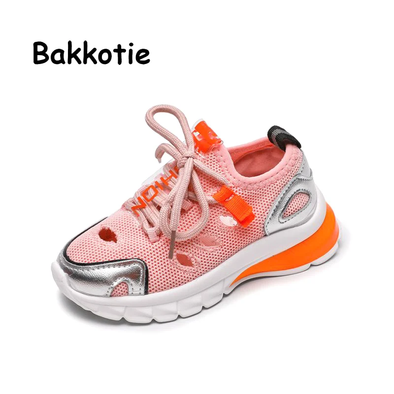 Bakkotie/Новинка года; модная черная повседневная спортивная обувь для девочек; сетчатые дышащие розовые кроссовки; детская Осенняя обувь для бега