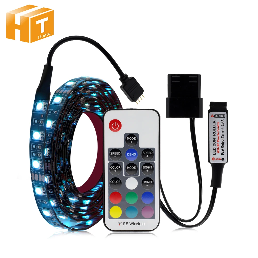 Sata led Strip Background Light 5050 12V RGB Ribbon 0.5m 1m 2m for PC computer LED Flexible Strip With RF remote controller