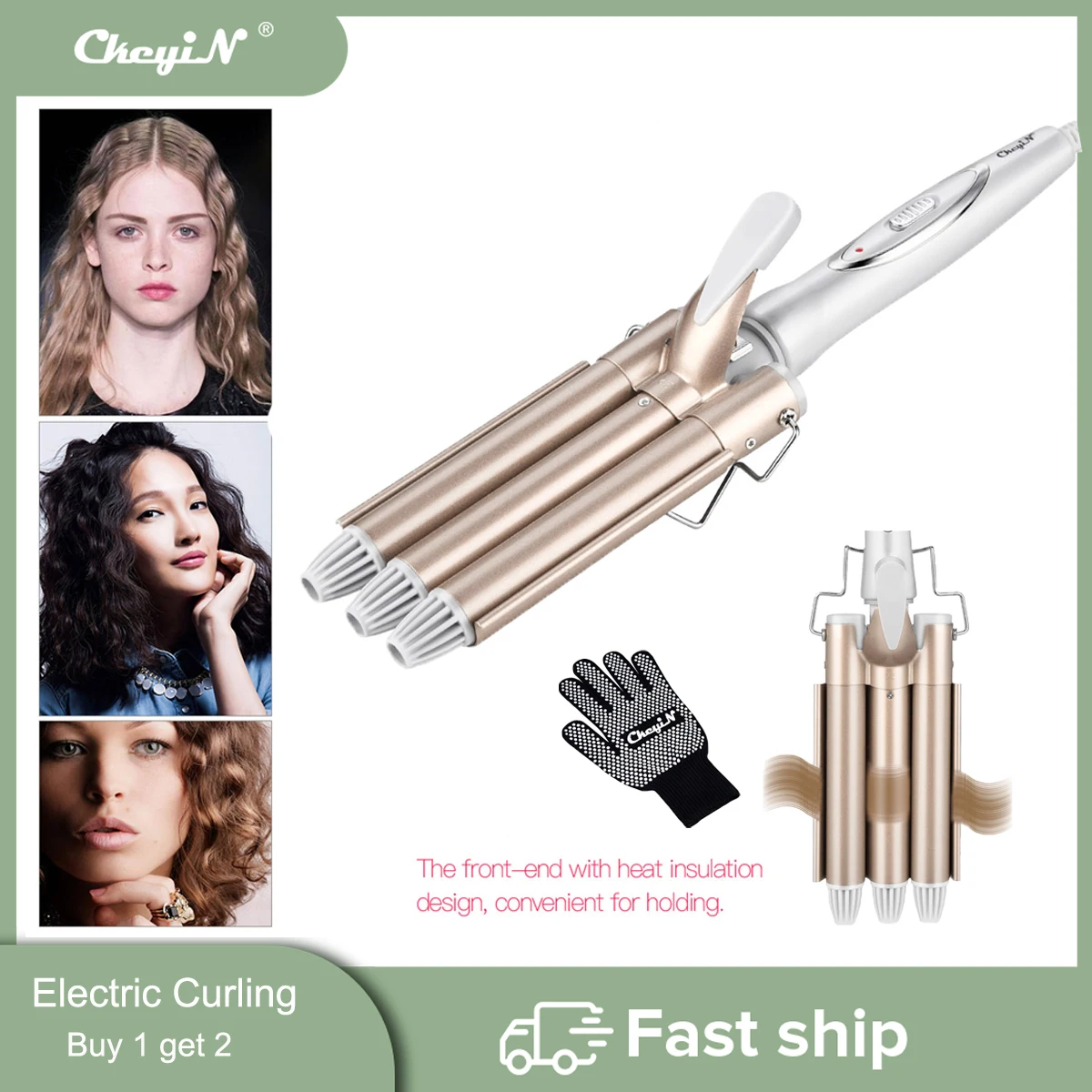 CkeyiN Professional Hair Tools Ceramic Triple Barrel Hair Styler Women Curling Iron Electric Curling Hair Waver Styling Tools45