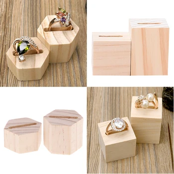 

4 Pieces Natural Unfinished Wood Display Ring Stand Craft DIY Jewelry Rack