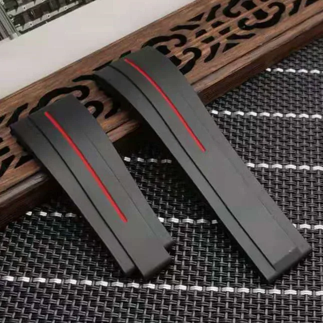 Black red line Качество 20 мм 21 мм натуральное Силиконовое резиновое ремешок для часов Ремешок для ролевых ремней Daytona Submariner GMT OYSTERFLEX часы браслет - Цвет ремешка: Black red line