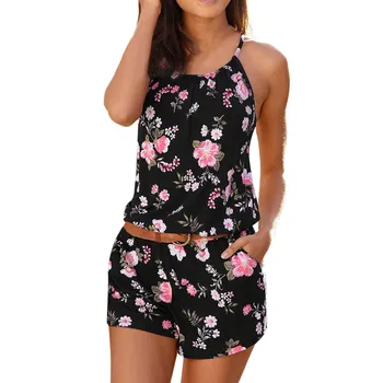 

2020 Summer Bodysuit Women Romper Holiday Mini Playsuit Ladies Printed Summer Shorts Jumpsuit Combi Pantalon Femme #YL10
