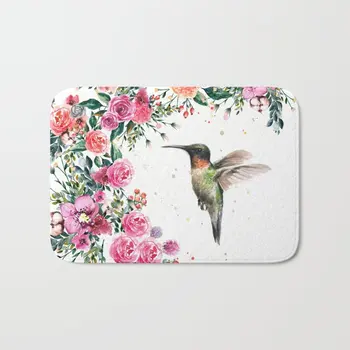 

Hummingbird and Flowers Watercolor Anti-Slip Doormat Home Bathroom/Living Room/Kitchen Decor Mat Entrance Doormats Outdoor