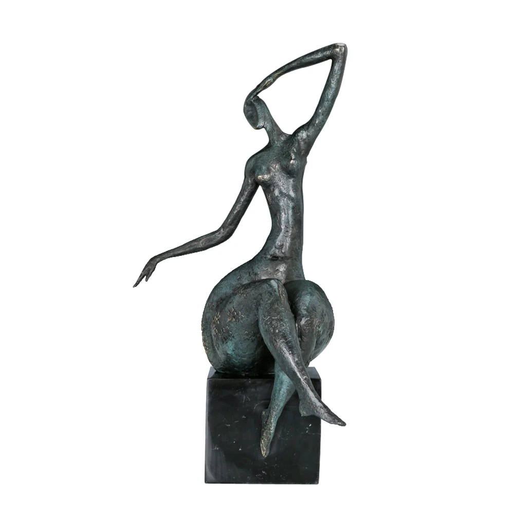 

Novelty European Abstract Woman Bronze Sculpture Statue Green Modern Art Western Female Figurine Upscale Home Decor