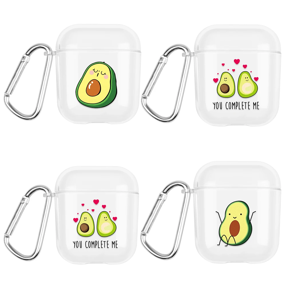 

Earphones Case For AirPods 2 Avocado Transparent Charging Box Case For Apple Airpods 1 Hard PC Crystal Box Cover Case With Hooks