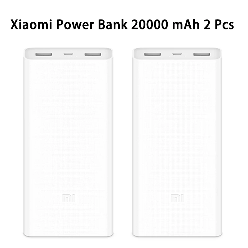 Внешний аккумулятор Xiaomi, 20000 мА/ч, 2C, внешний аккумулятор, портативная зарядка, двойной USB QC3.0Mi, 20000 мА/ч, внешний аккумулятор, зарядное устройство для телефона - Цвет: Mi 20000 mAh 2pcs