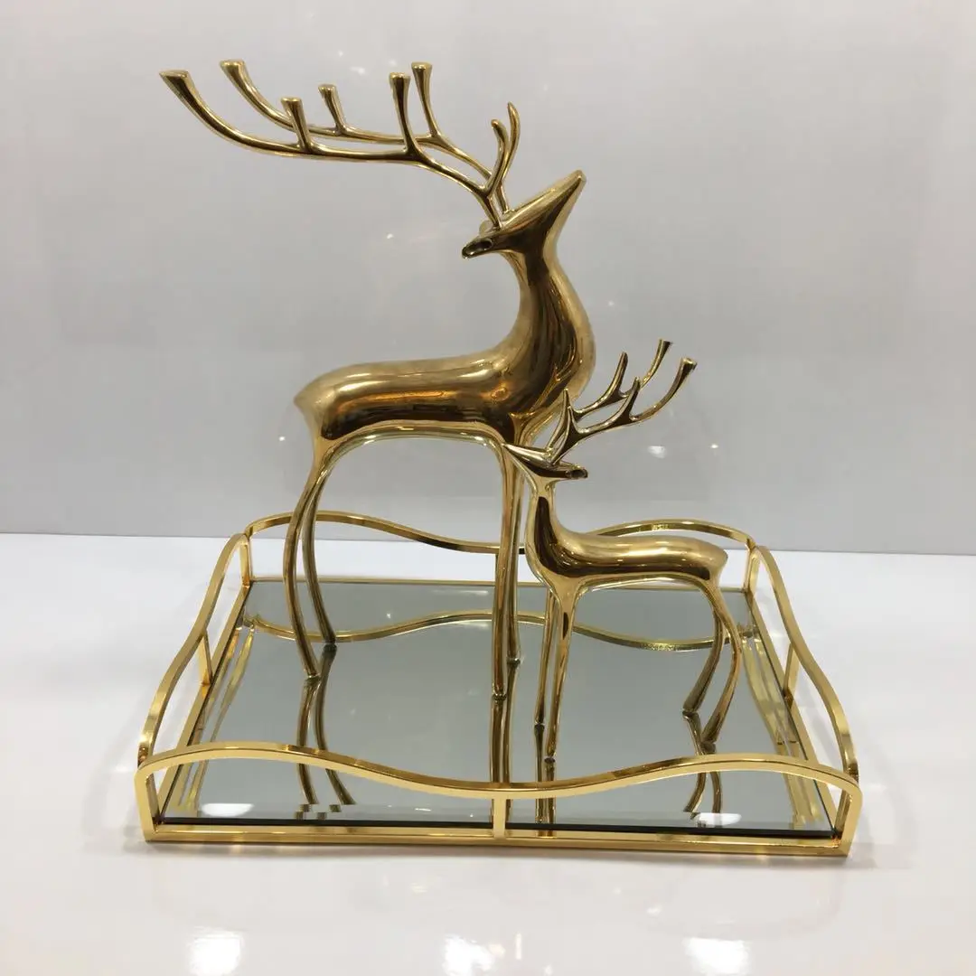 

Square Metal Mirror Tray Decoration European Style Teapoy Table Model Living Room Luxury European Style Tableware Large Size Sto