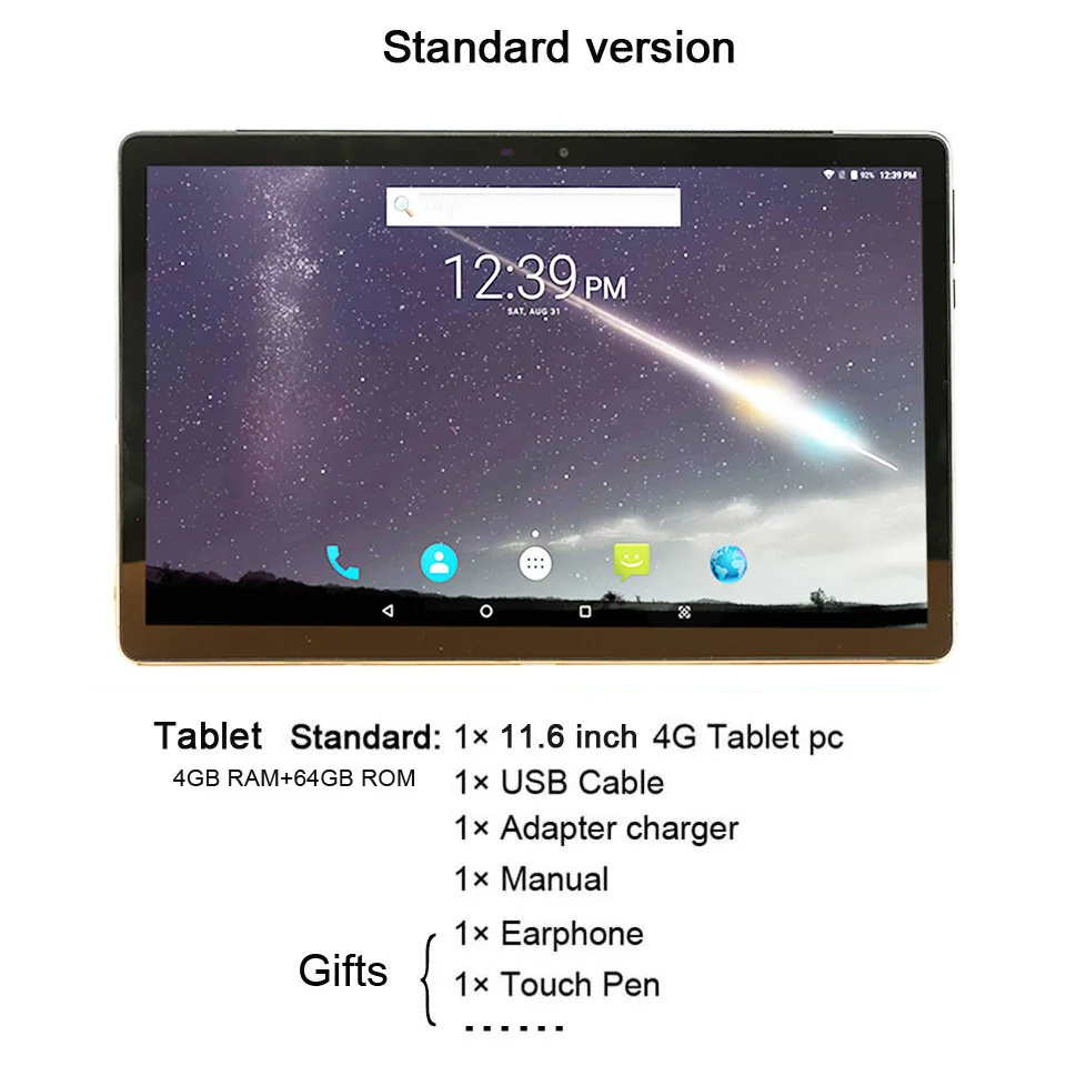 4GB 64GB Tablet Полный 11,6 дюймовый 2 в 1 планшет Android 4G LTE MTK6797 10 ядер графический планшет 256 Гб ПЗУ телефонный звонок планшет с клавиатурой - Комплект: 4GB 64GB Tablet