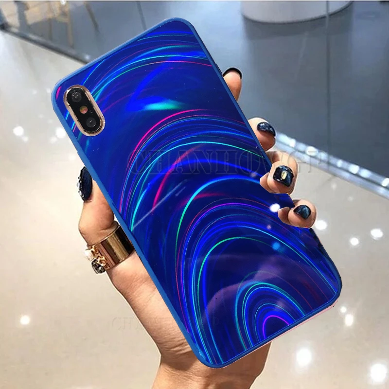 Блеск Радужный зеркальный чехол для samsung Galaxy A30S A30 A50 A70 A20 A10S A9 A7 S10 S9 S8 J4 J6 J8 A6 Note10 плюс мягкая обложка - Цвет: Синий